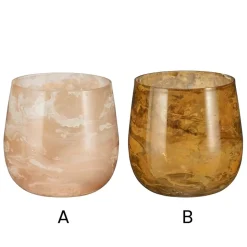 Marbled finish glass tealight holder, 4 x 4