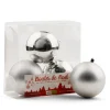 Matte and shiny silver Christmas ornaments, 4″