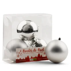 Matte and shiny silver Christmas ornaments, 4″