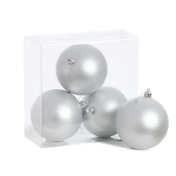 Matte silver plastic Christmas ornaments, 4"