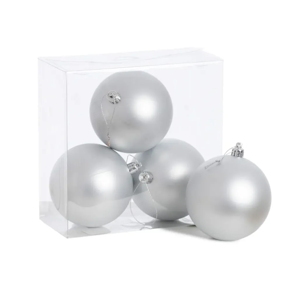 Matte silver plastic Christmas ornaments, 4"