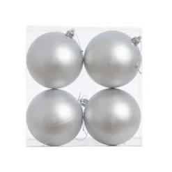 Matte silver plastic Christmas ornaments, 4"