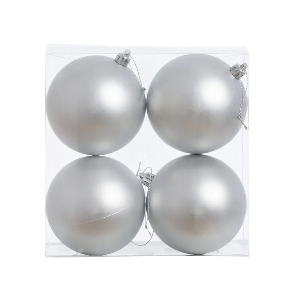 Matte silver plastic Christmas ornaments, 4"