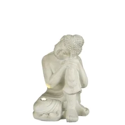 Meditative beige buddha statue with solar light, 14 x 11"