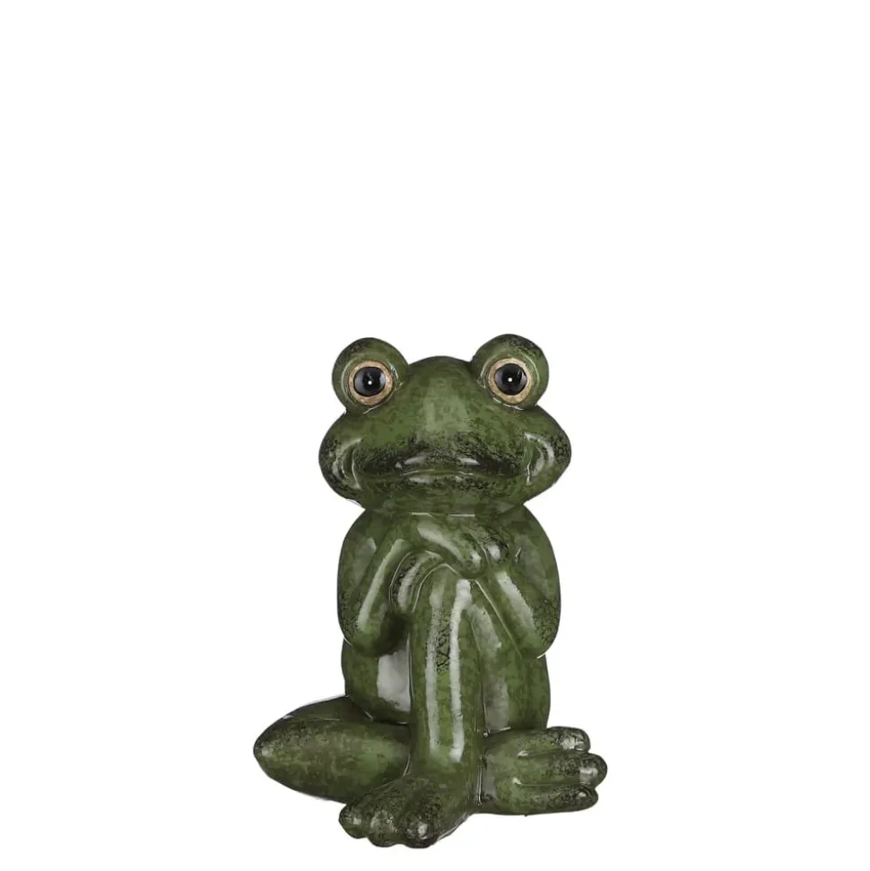 Meditative garden green frog, 6,5 x 5"
