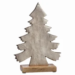 Metal Christmas tree on wooden base, 11"