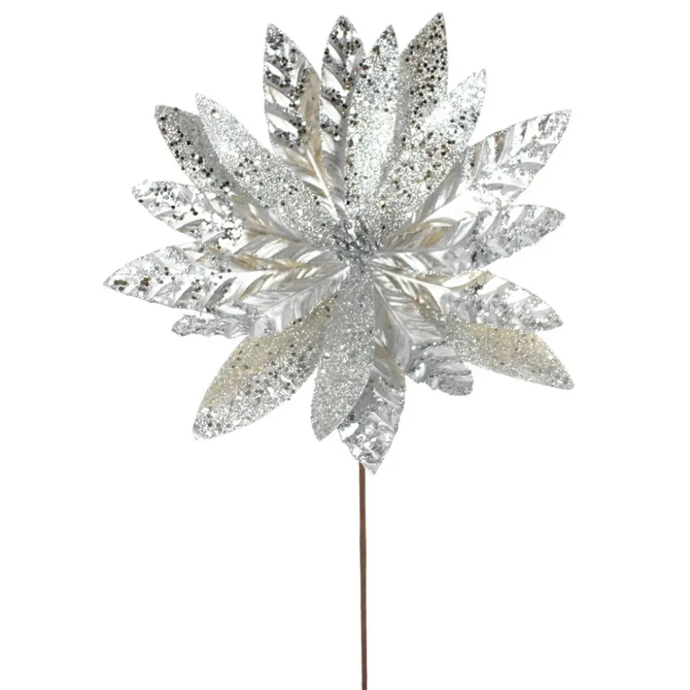 Metallic silver poinsettia, 22"