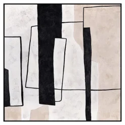 Minimalist black and beige wall art, 32 x 32″