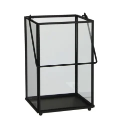 Modern black metal lantern, 10 x 6,5"