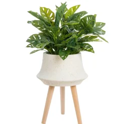 Monstera artificiel en pot terrazzo sur pied, 37 x 20″