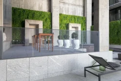 New privacy trellis (brown structure), 39 x 78″