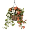 Orange & white hibiscus hanging flower basket, 24 x 22″