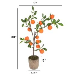 Oranger artificiel en pot de ciment, 30″