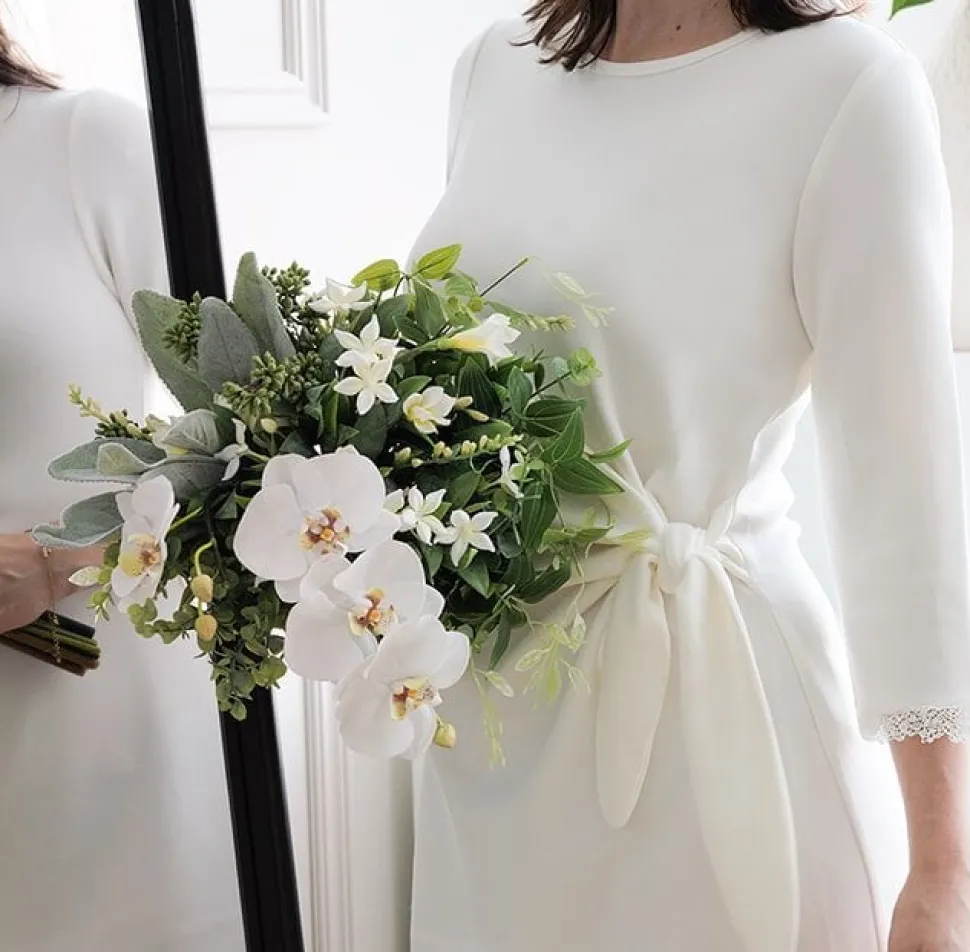 Orchidée papillon blanche artificielle, 32″