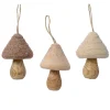 Ornement de Noël champignon en laine et bois, 4″
