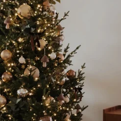 Ornement de Noël champignon en laine et bois, 4″