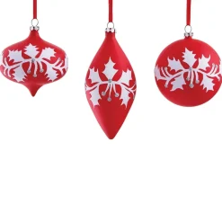 Ornement en verre houx blanc et rouge, 3-5″