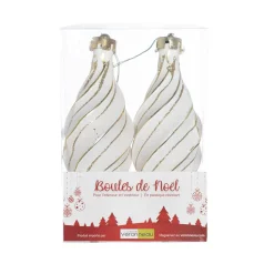 Ornements de Noël allongés blancs et dorés, 7″