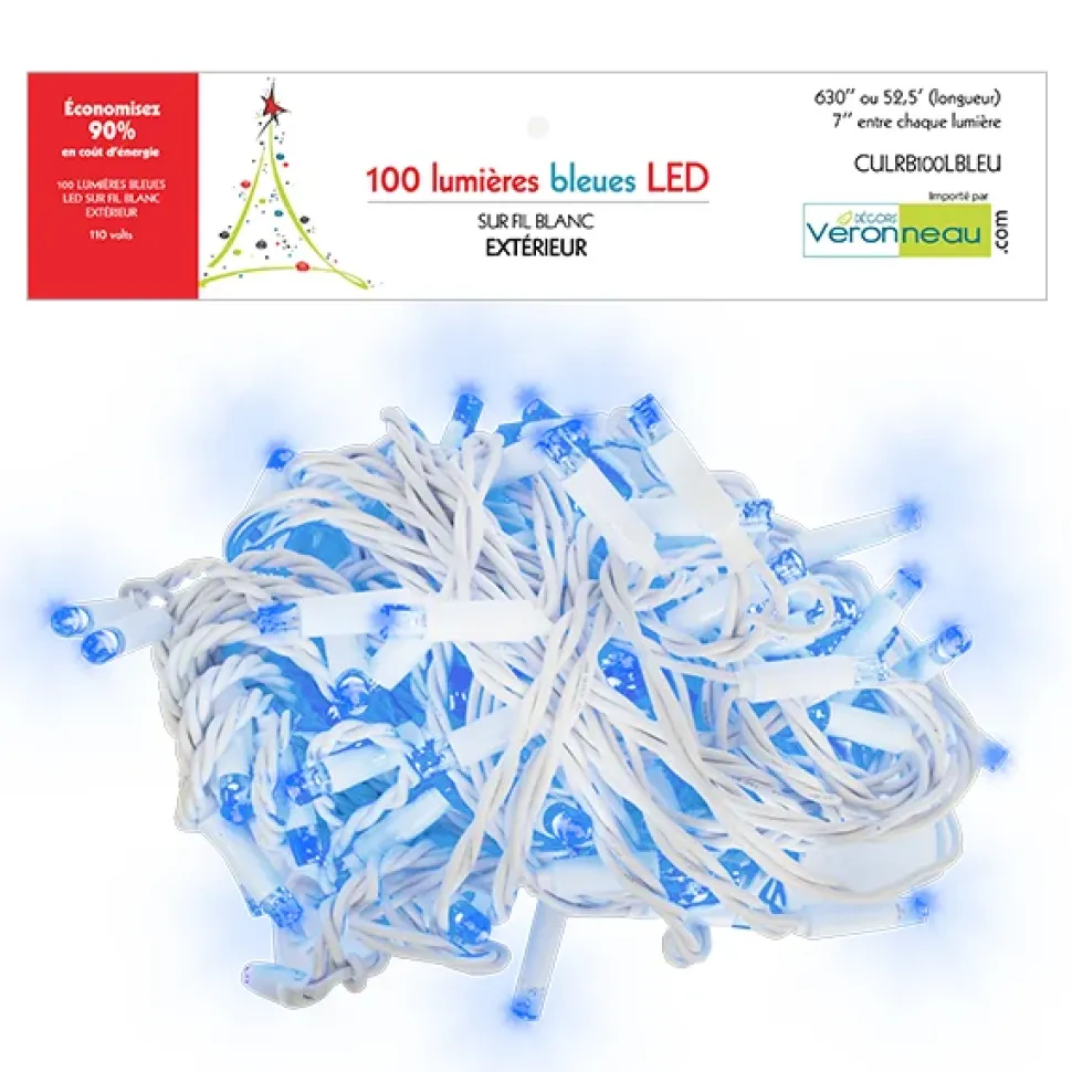 Outdoor 100 blue LED string on white wire, 52,5′
