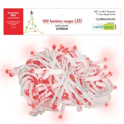 Outdoor 100 red LED string on white wire, 52,5′