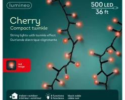 Outdoor 500 red twinkling LED string on black wire, 36′