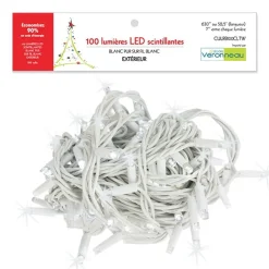 Outdoor 100 Twinkle LED string, pure white, white wire, 52.5′