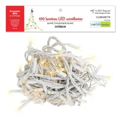 Outdoor 100 twinkling LEDs on white wire, warm white, 52.5′