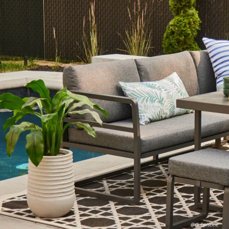 Outdoor artificial curcuma in a grey terrazzo beige pot, 30 x 16"