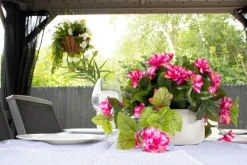 Outdoor artificial light pink azalea flower centerpiece, 12 x 12"