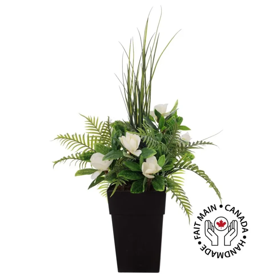 Outdoor artificial magnolia and fern planter, 56"