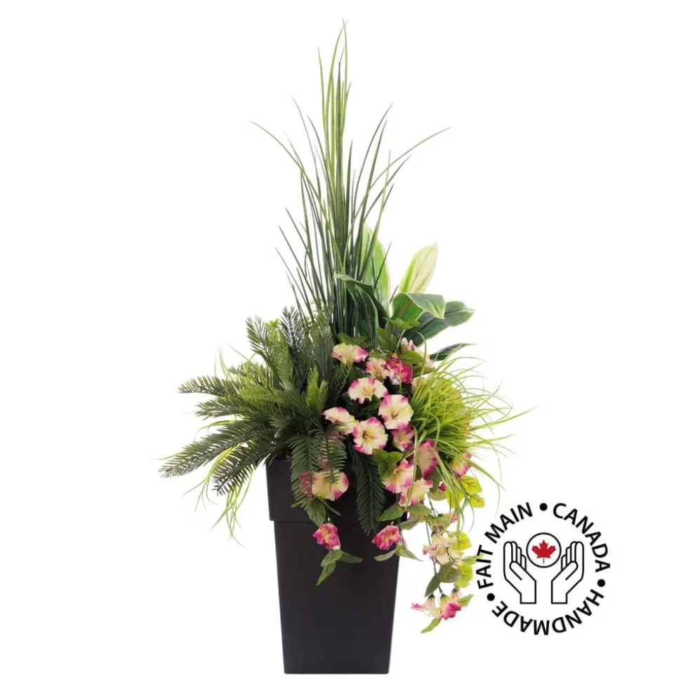 Outdoor artificial pink petunia and cordyline planter, 57"
