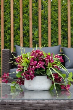 Outdoor artificial purple bougainvillea flower centerpiece, 12 x 12"
