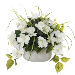 Outdoor artificial white hibiscus flower centerpiece, 14 x 14"
