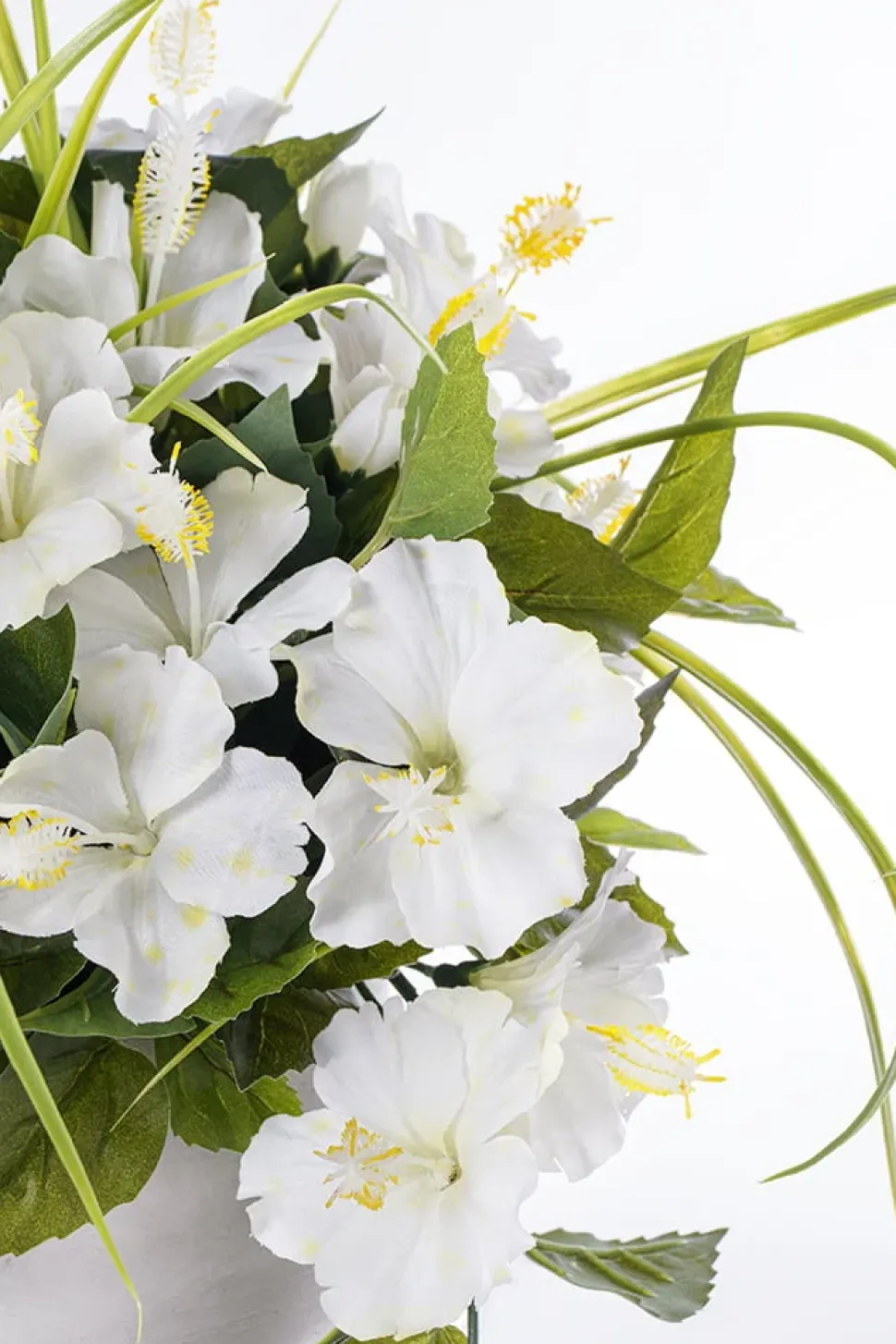 Outdoor artificial white hibiscus flower centerpiece, 14 x 14"