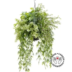 Outdoor artificial white starflower hanging planter, 35 x 25"