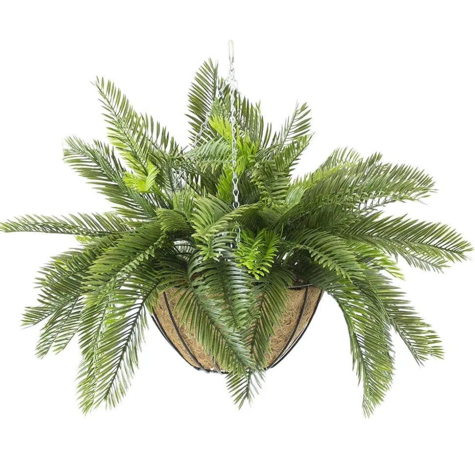 Outdoor hanging plant of artificial cycas, 22 x 32″