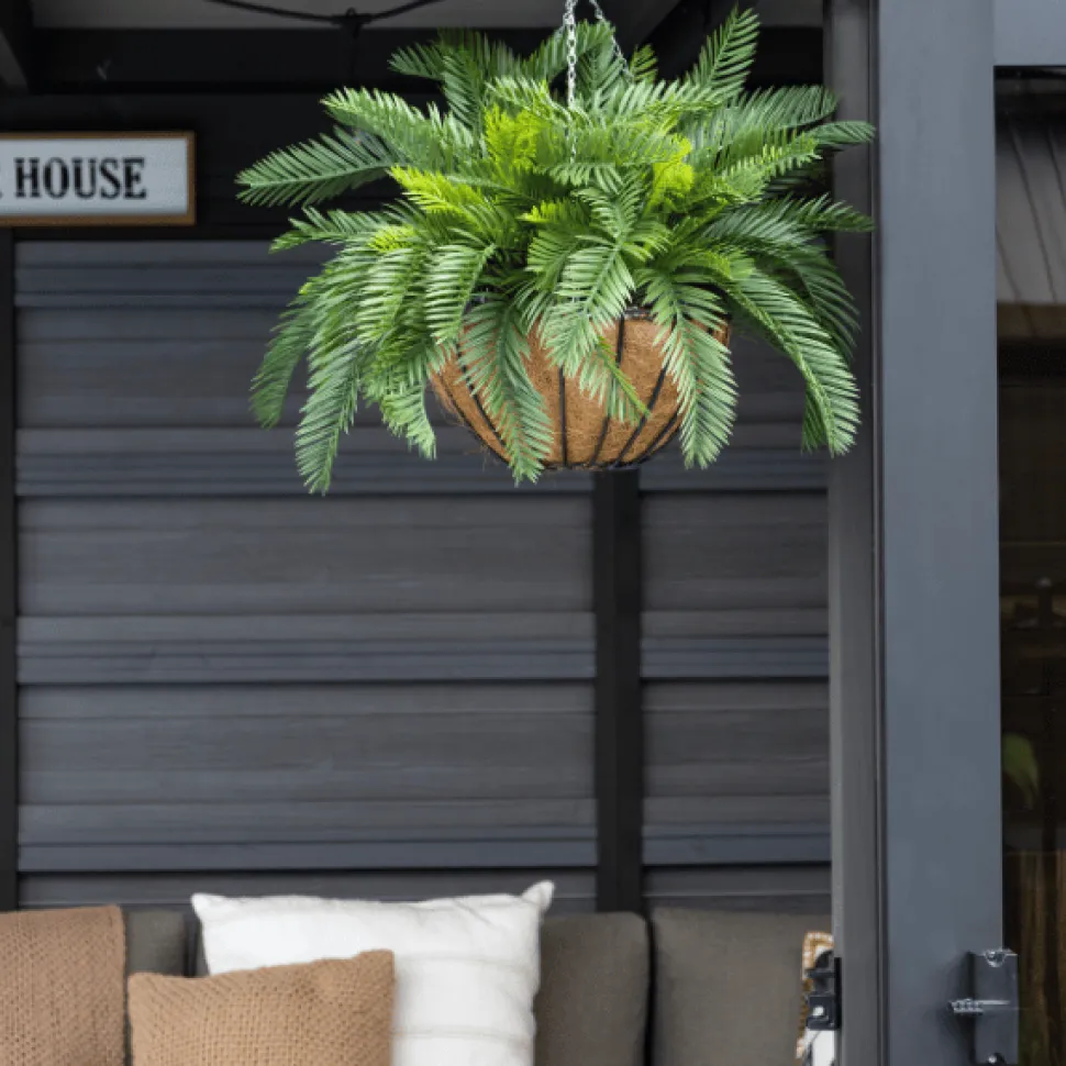 Outdoor hanging plant of artificial cycas, 22 x 32″