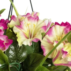 Outdoor hanging planter of petunia, 18 x 16″