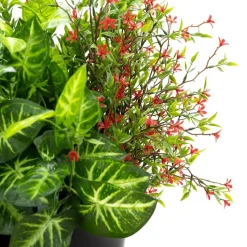 Outdoor potted red flower arrangement, 20 x 20"