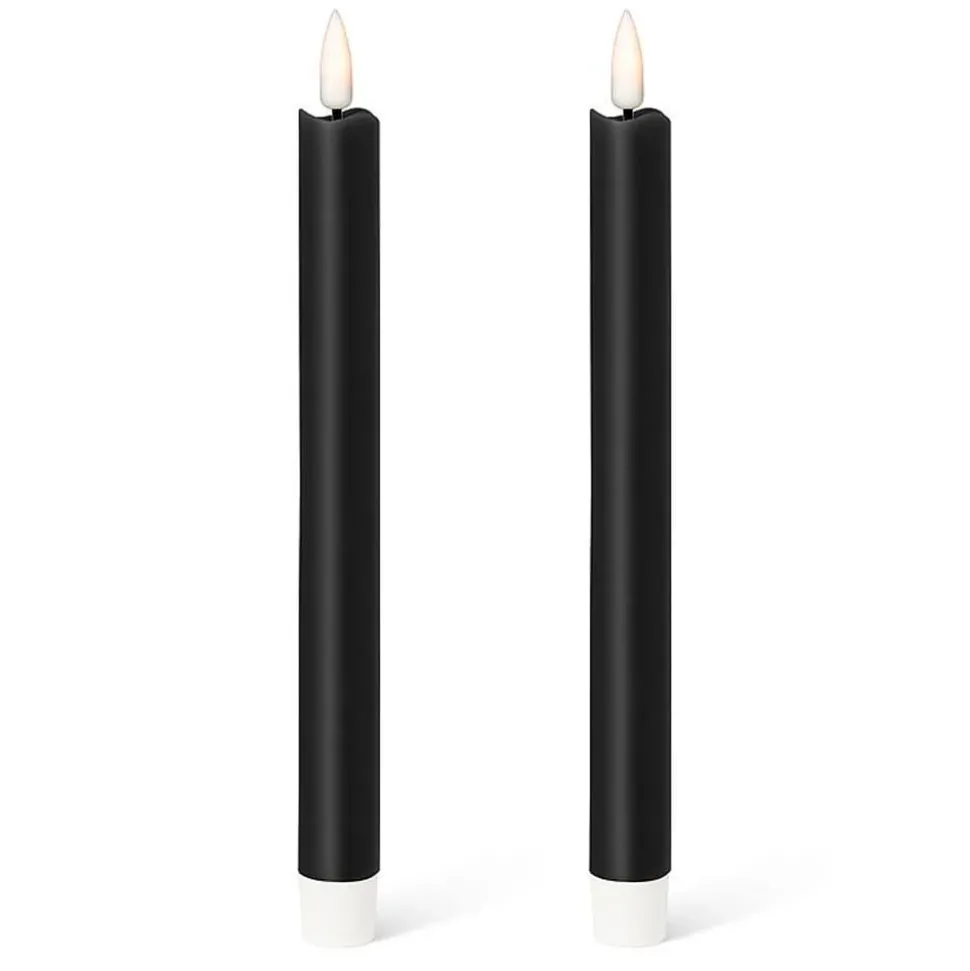 Pack of 2 black LED wax taper candles, 9,5 x 1"