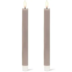 Pack of 2 grey LED wax taper candles, 9,5 x 1"