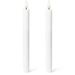 Pack of 2 white LED wax taper candles, 9,5 x 1"