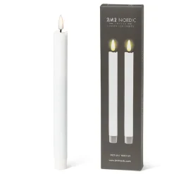 Pack of 2 white LED wax taper candles, 9,5 x 1