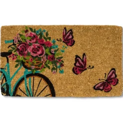 Paillasson à motif de bicyclette et papillons, 18 x 30″