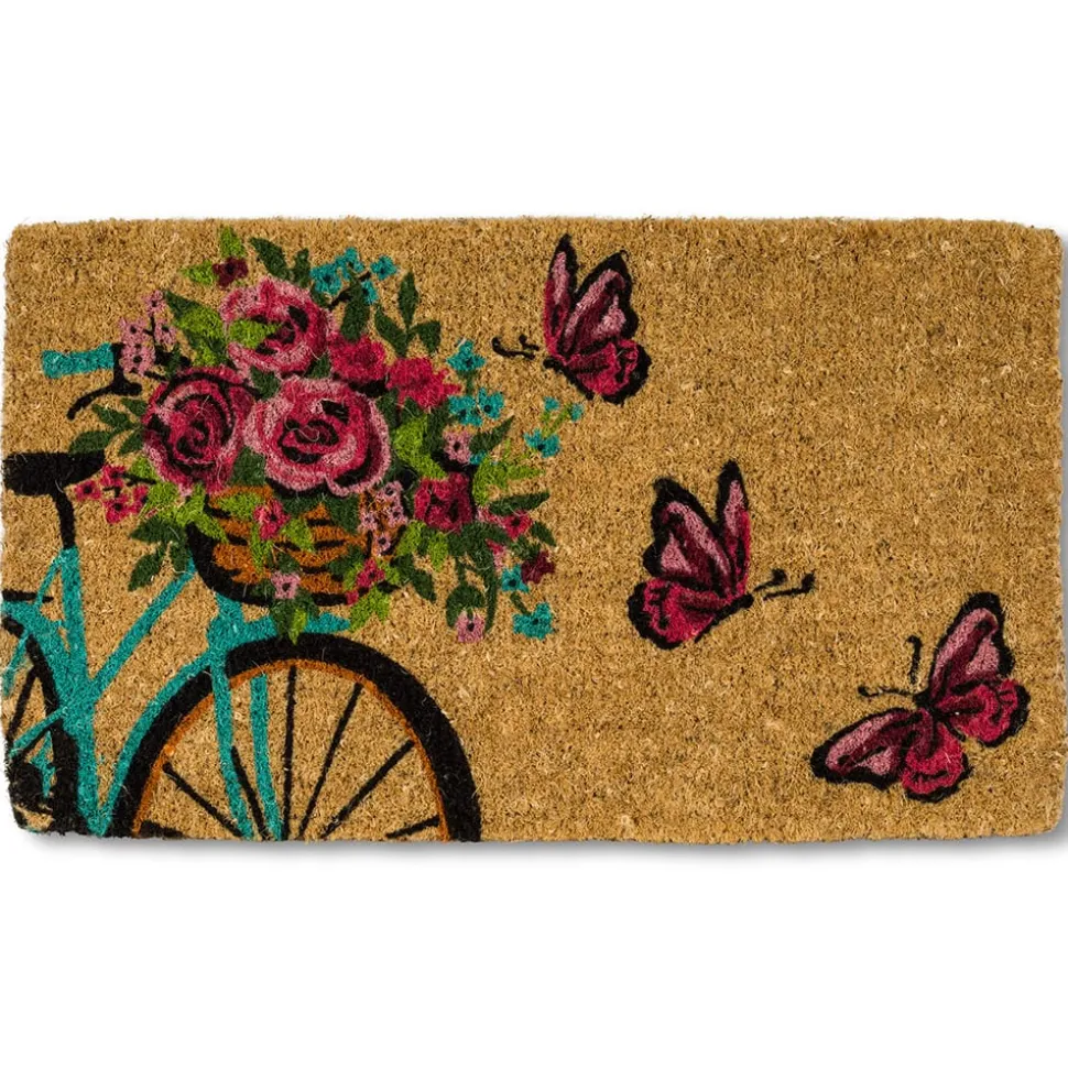 Paillasson à motif de bicyclette et papillons, 18 x 30″