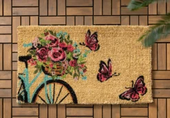 Paillasson à motif de bicyclette et papillons, 18 x 30″