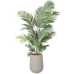 Palmier artificiel extérieur en pot beige fini terrazzo gris, 72″