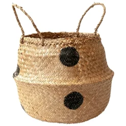 Panier en osier à pois noirs, 18 x 16″