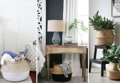 Panier en osier à pois noirs, 18 x 16″