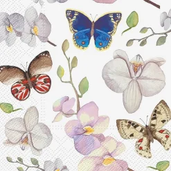 Paquet de 20 serviettes de table à motif d’orchidées et papillons, 6,5″